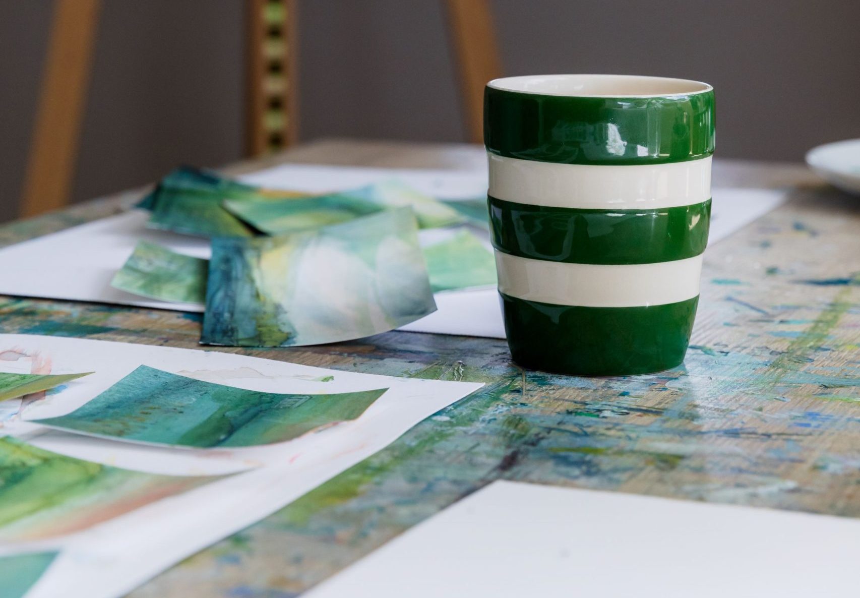 Charlotte Riley Art Green and white stripey studio mug