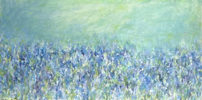 Image of a painting on canvas, in the style of bluebells on a woodland floor, painted in acrylic paints by Charlotte Riley Art