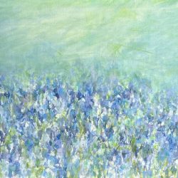 Image of a painting on canvas, in the style of bluebells on a woodland floor, painted in acrylic paints by Charlotte Riley Art